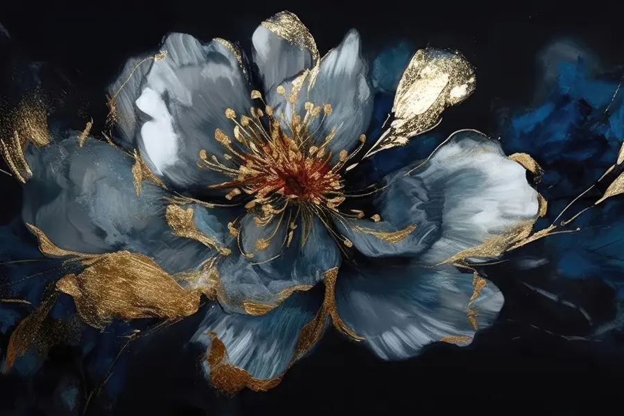Fototapet Stor blå blomma med ådror u95657