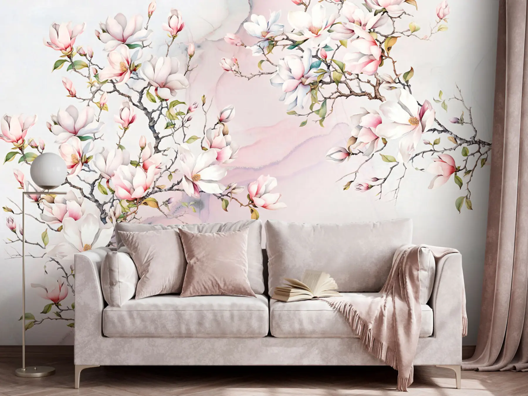 Fototapet Blommande magnoliaträd på en marmorbakgrund u96114