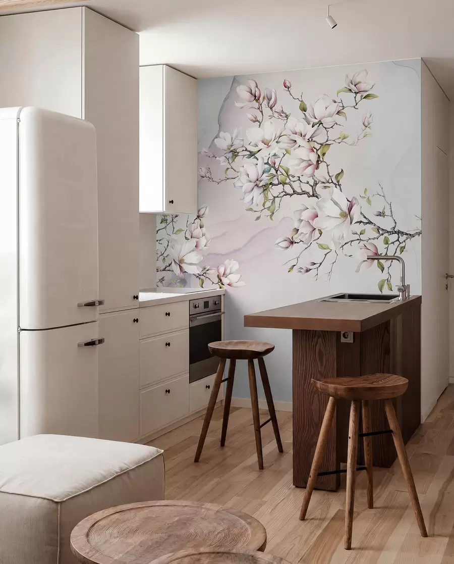 Fototapet Blommande magnoliaträd på en marmorbakgrund u96114