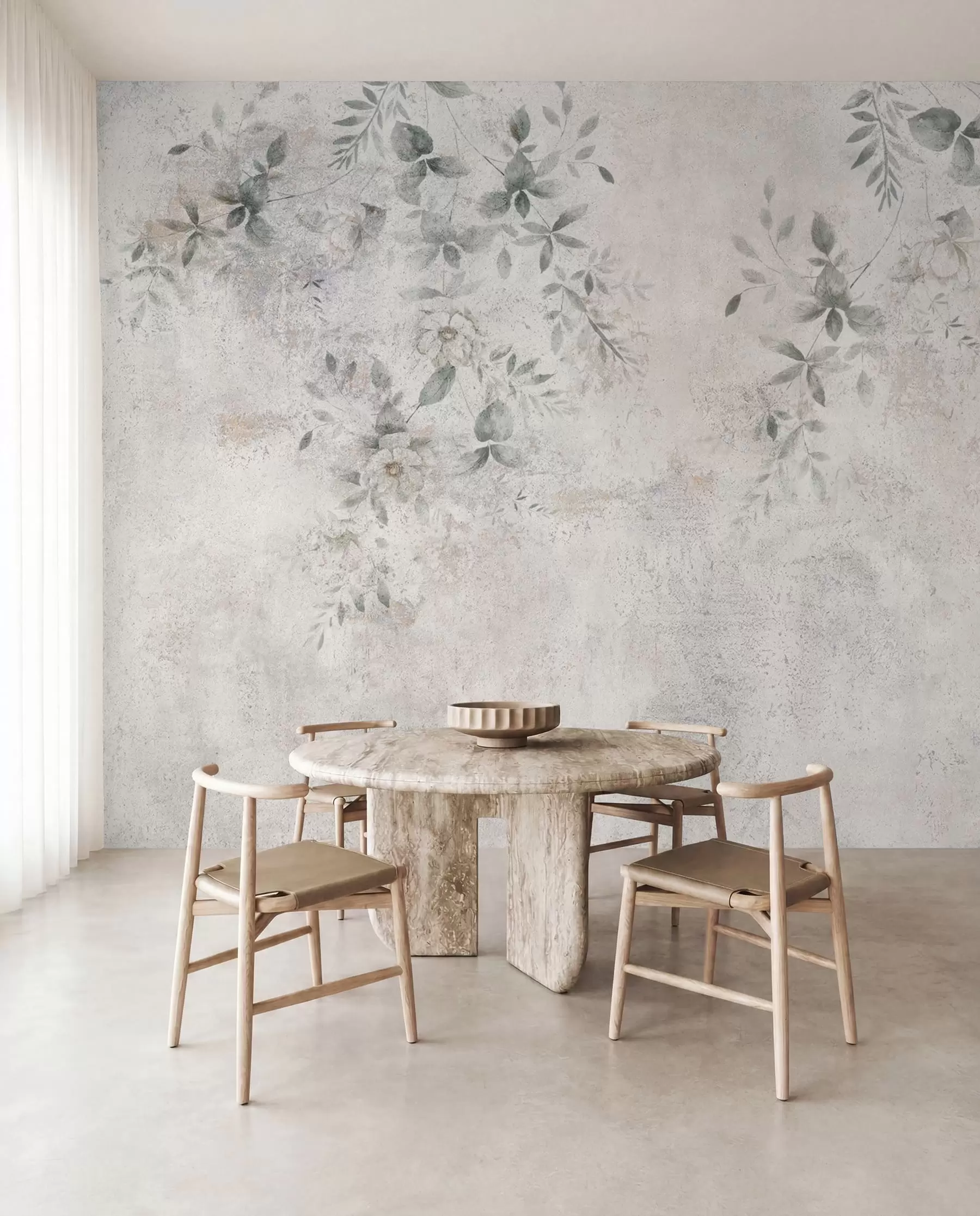 Fototapet Blommor med grenar på betong grunge bakgrund minimalism u96140