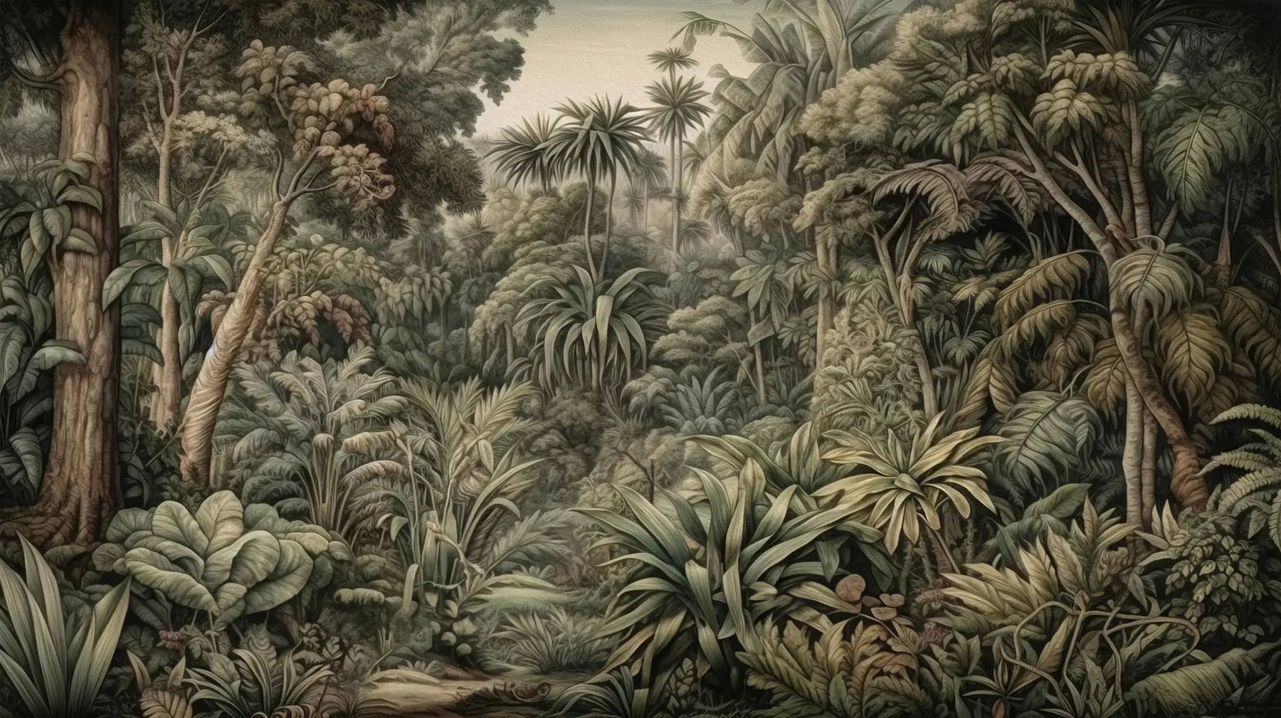 Fototapet Vacker abstrakt grön djungel med tropiska löv u96093