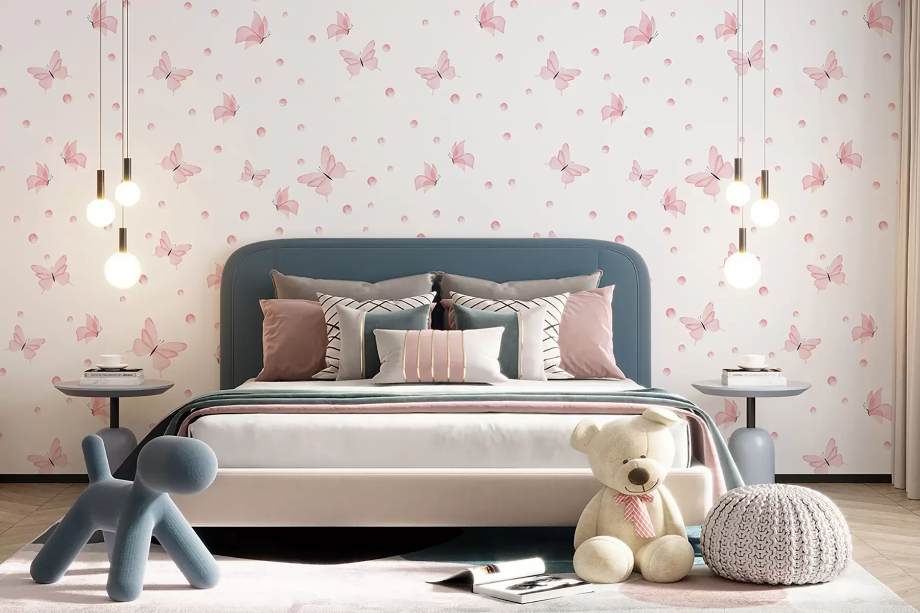 Fototapet Akvarell rosa fjärilar u96109