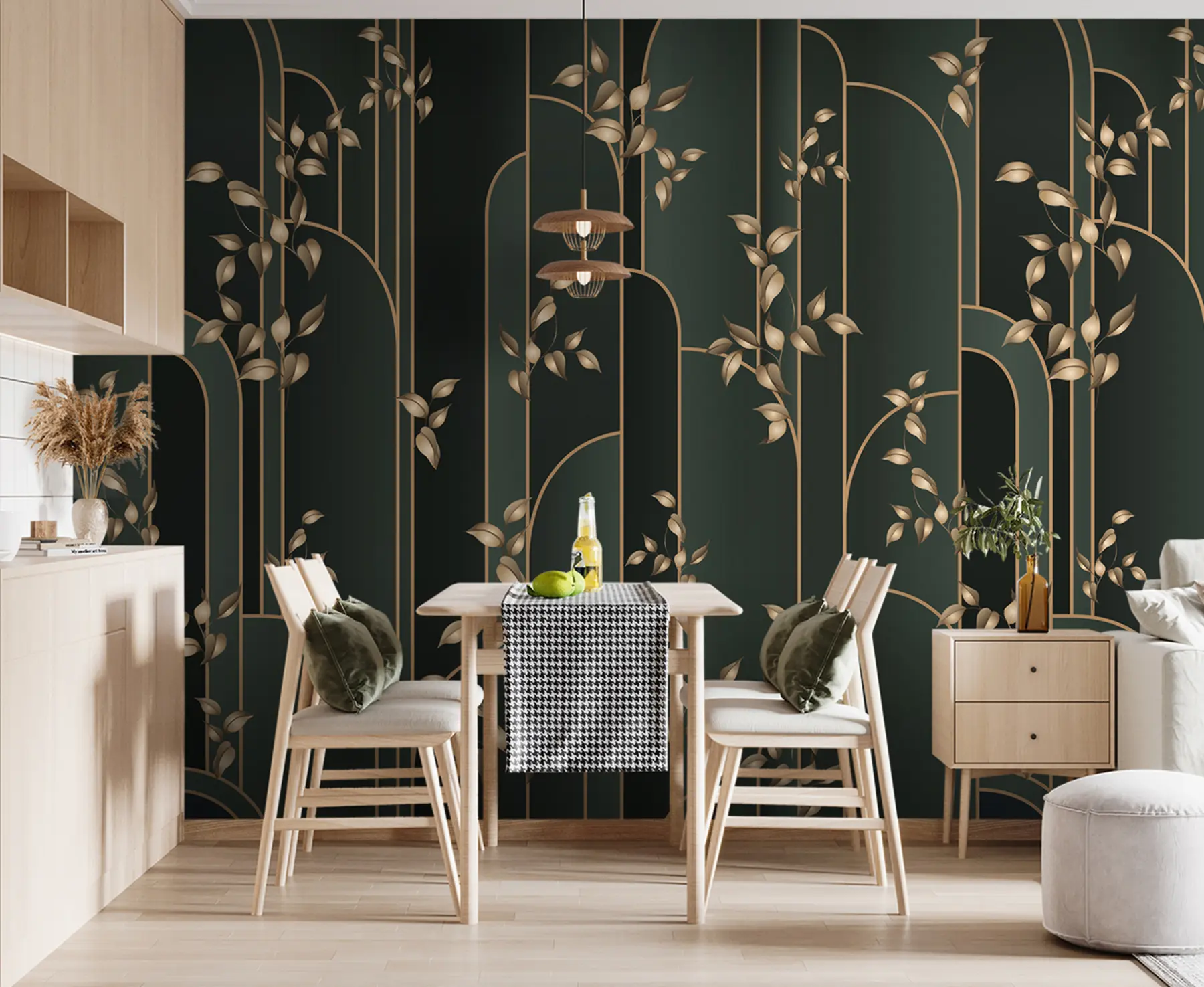 Fototapet Abstrakt art déco med löv u95842