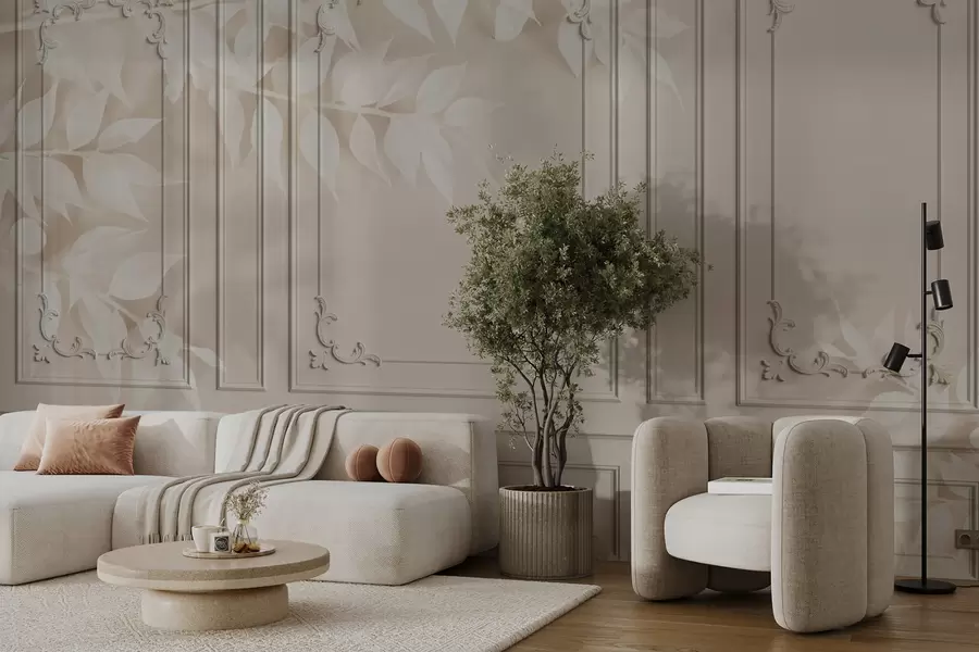 Fototapet Klassiska engelska Boiserie-paneler med löv u96165