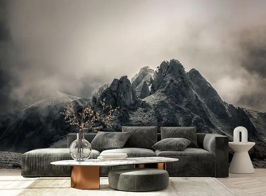 Fototapet Mystiskt svart berg med dramatisk molnig himmel u96473