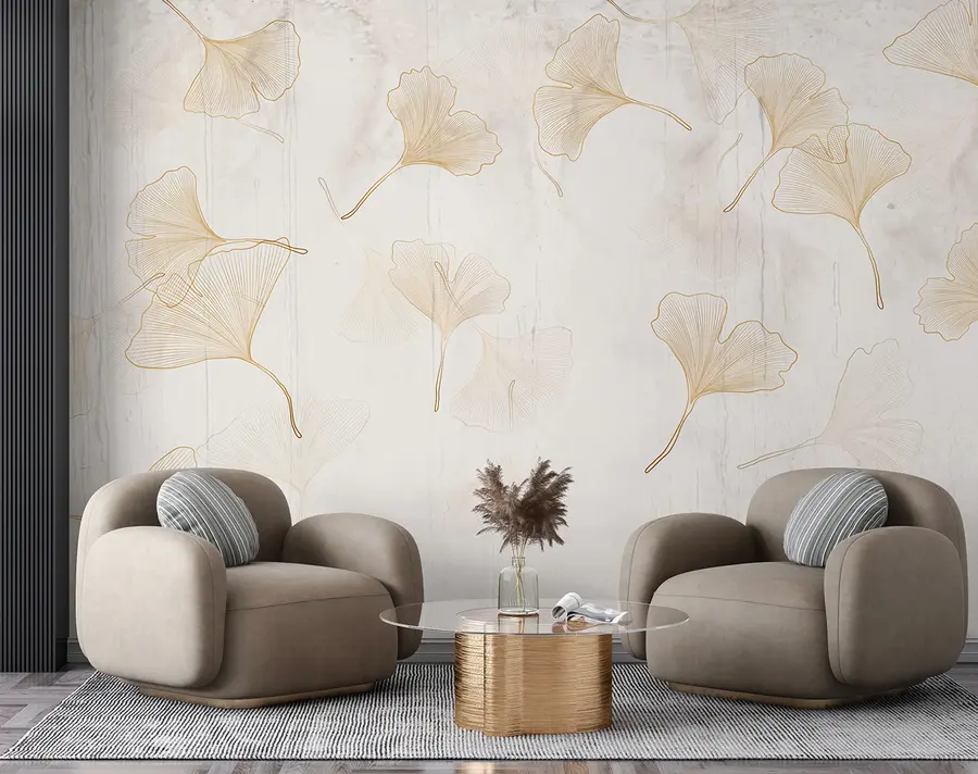 Fototapet Ginkgoblad i beige toner u96467