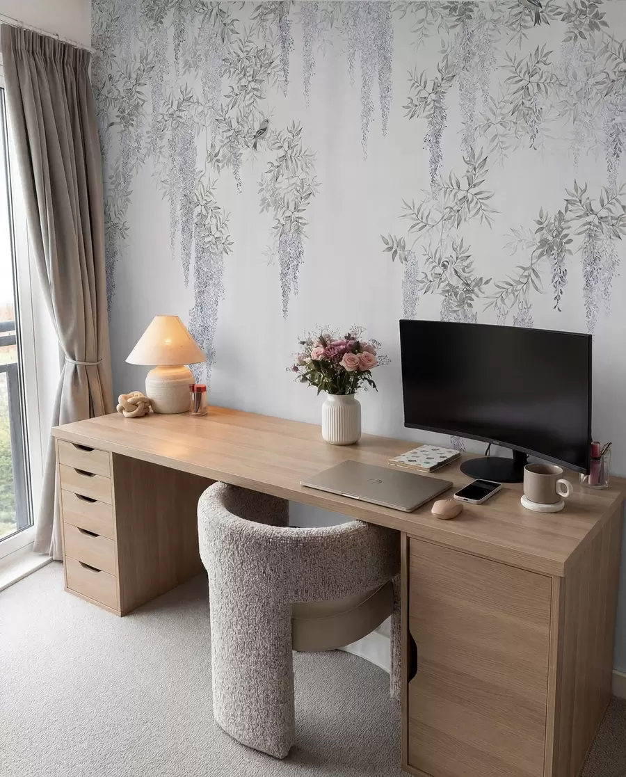 Fototapet Blommor av blåregn, blåregn, minimalism, monokrom, loft och japansk stil u96928