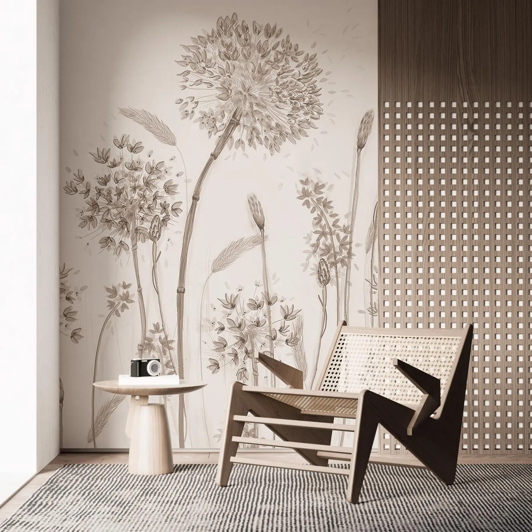 Fototapet Stora ängsblommor av maskrosor monokrom stil loft minimalism u96934