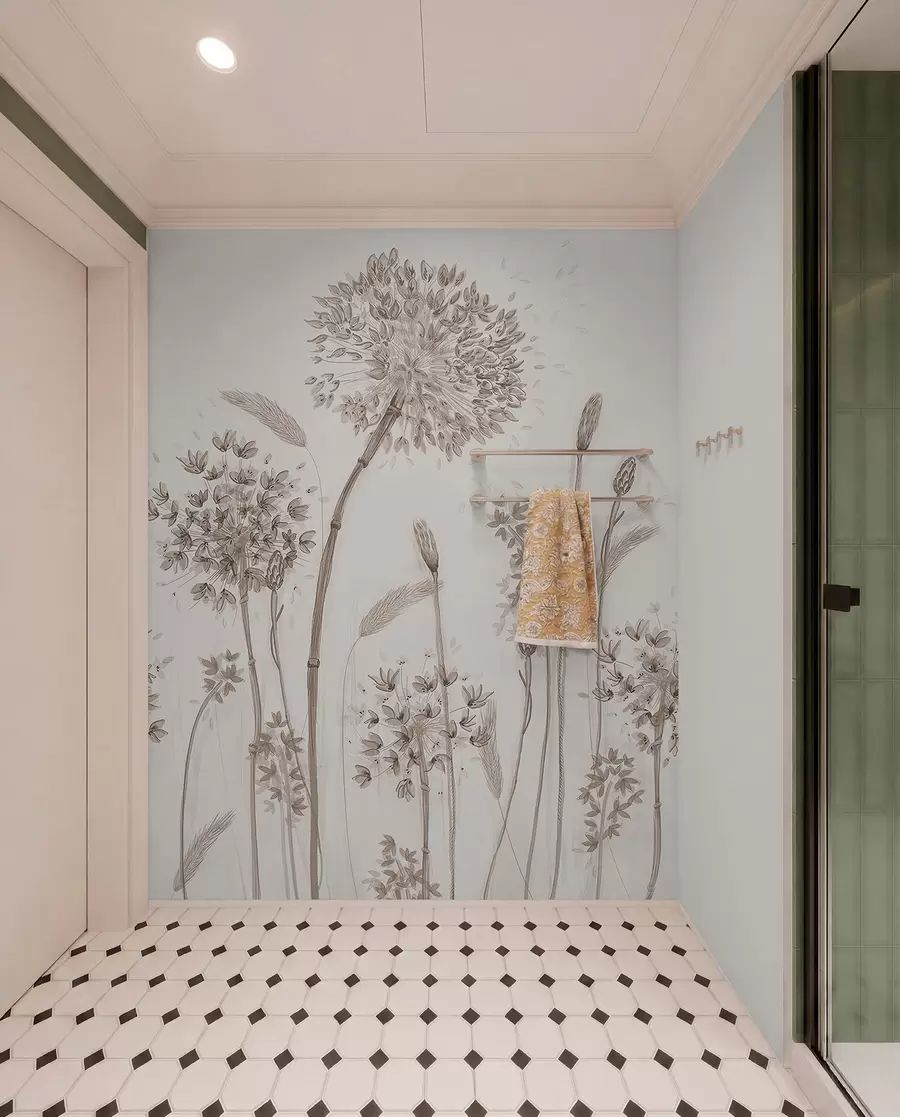 Fototapet Stora ängsblommor av maskrosor monokrom stil loft minimalism u96934