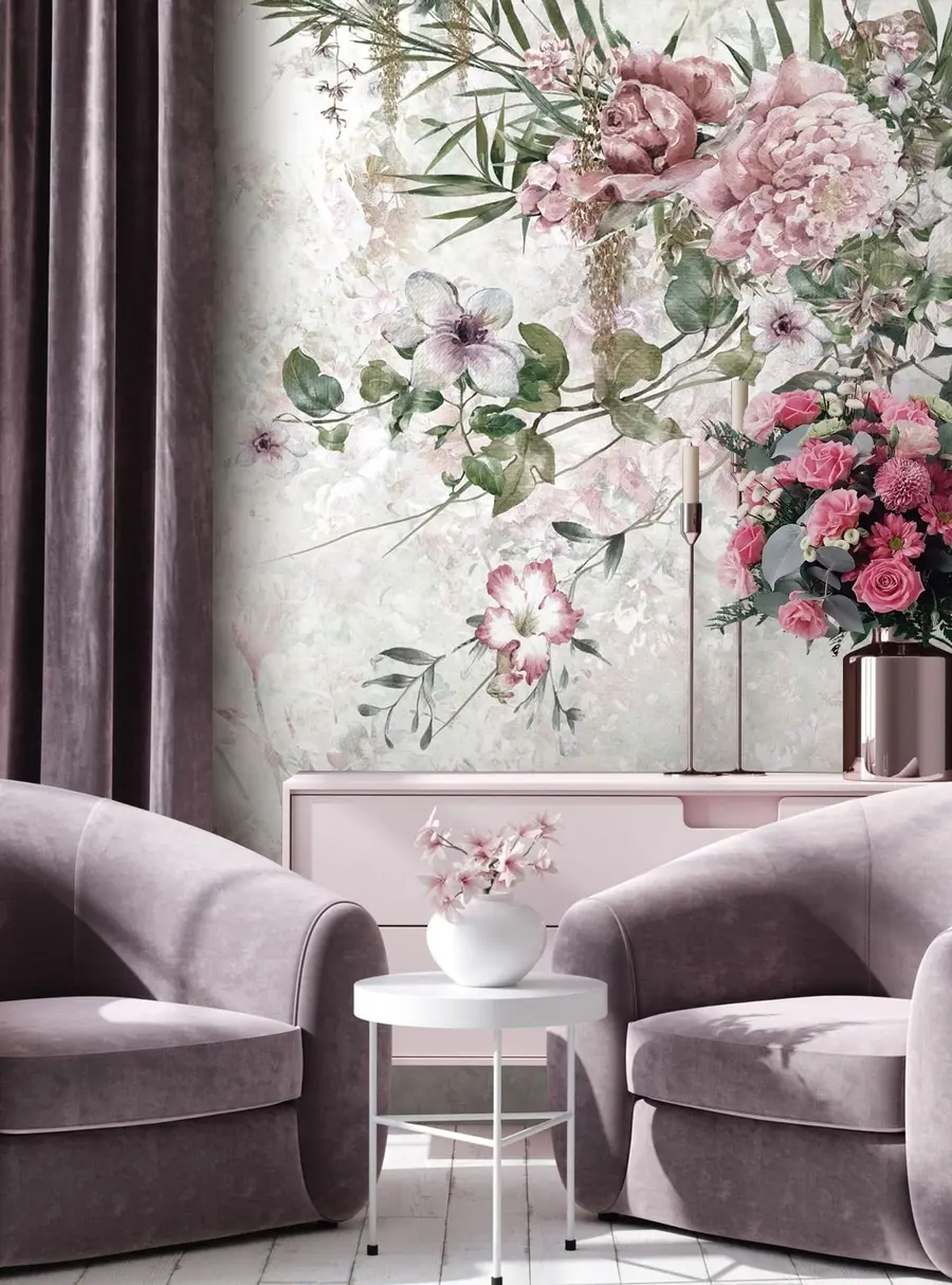 Fototapet Vintage blommor på marmorvägg u97046