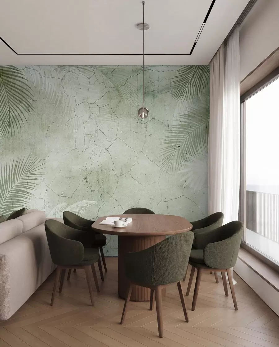 Fototapet Gröna 3D löv i grunge stil u73583v3
