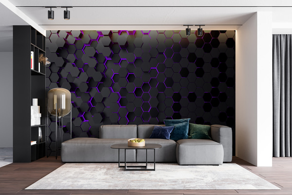 Fototapet Svarta hexagoner och lila glöd, Fototapet abstrakt, u93618v3 : Uwalls.se