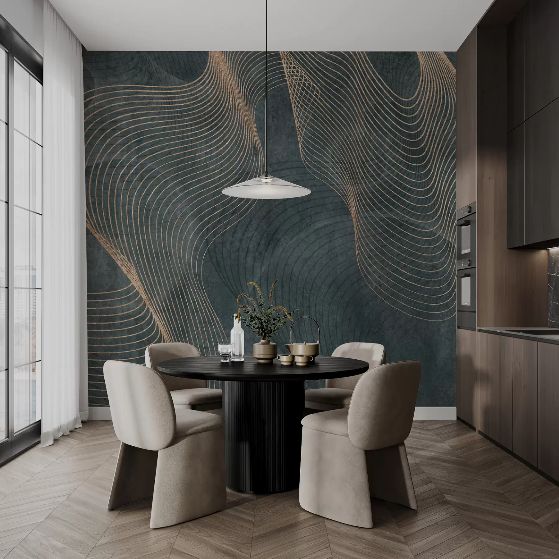 Fototapet Vågiga linjer i grön färg  u97469v1