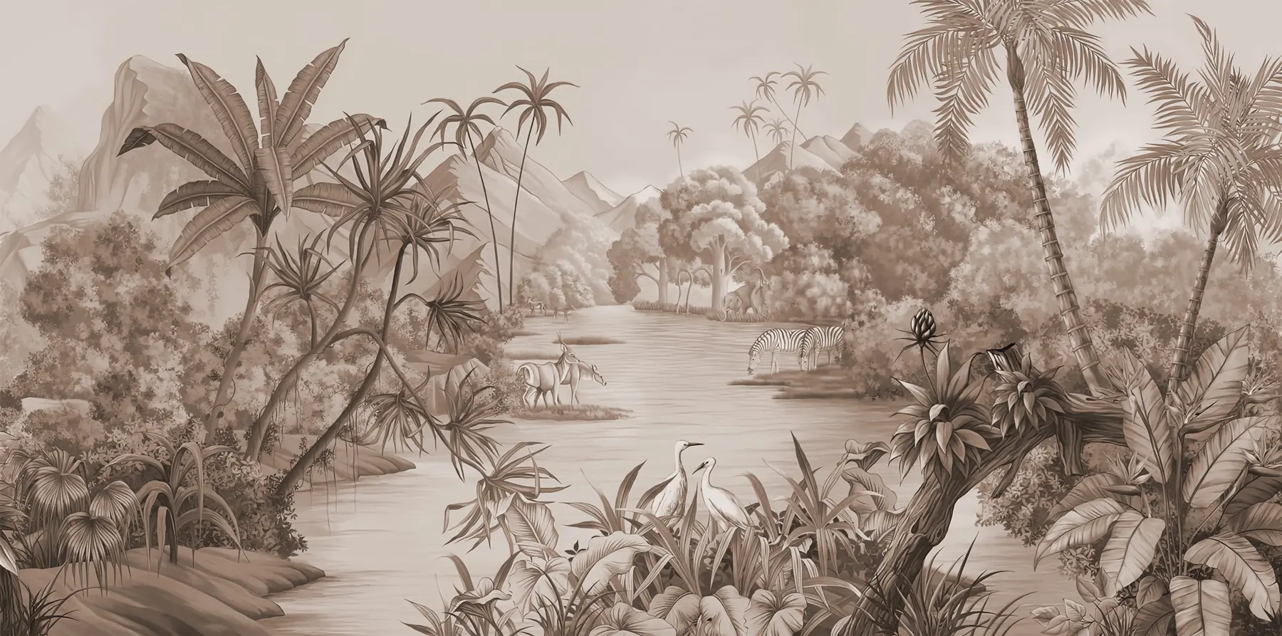 Fototapet Svartvita tropiker i bruna färger u59040v1