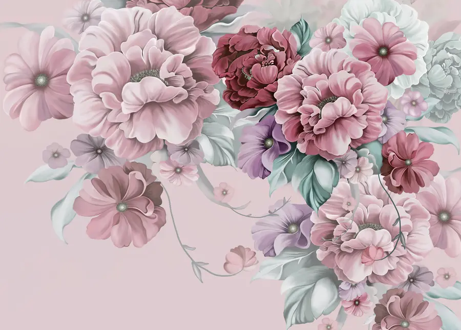 Fototapet Delikata blå blommor i rosa färger u59900v1