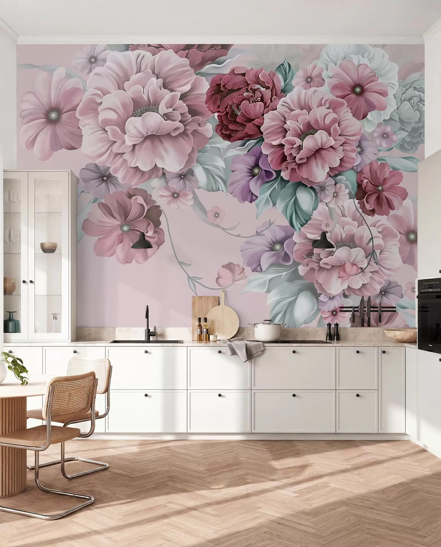 Fototapet Delikata blå blommor i rosa färger u59900v1