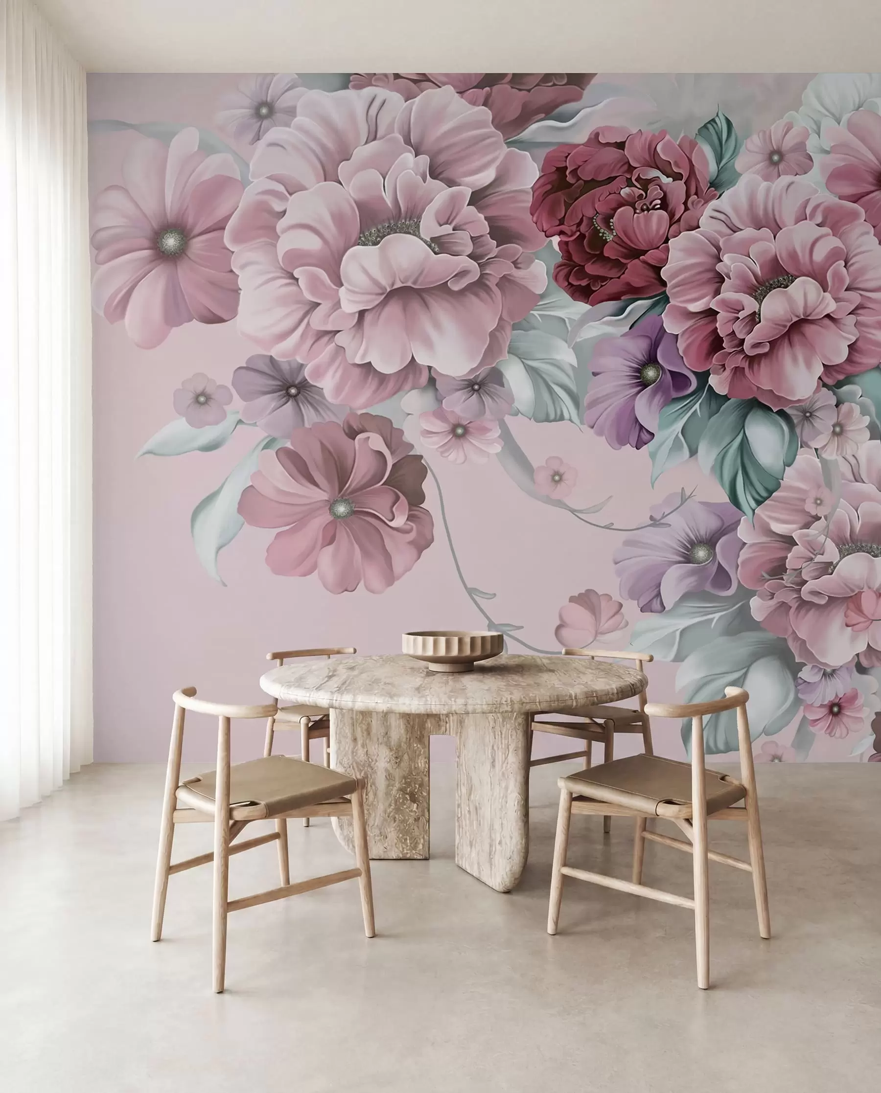 Fototapet Delikata blå blommor i rosa färger u59900v1