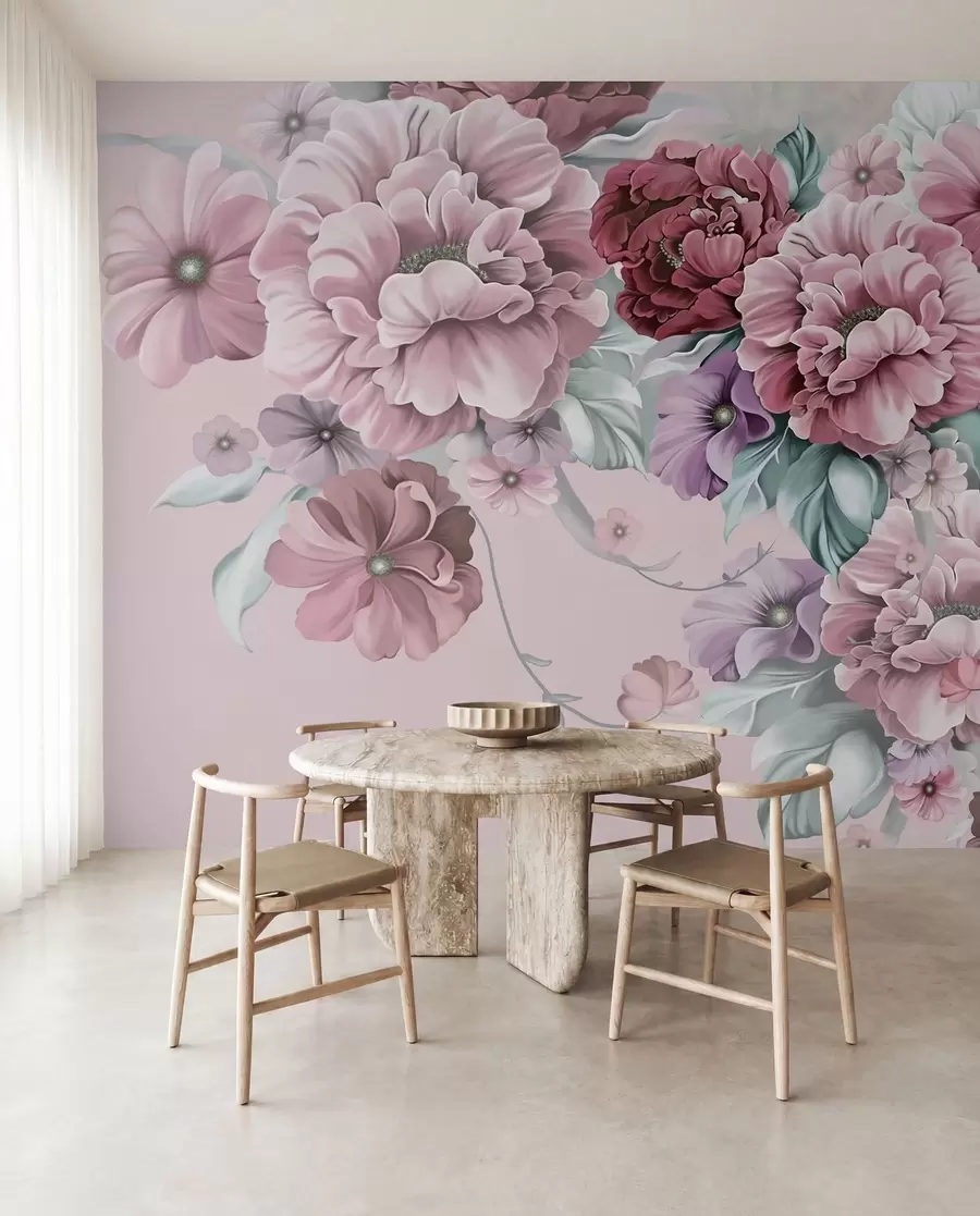Fototapet Delikata blå blommor i rosa färger u59900v1