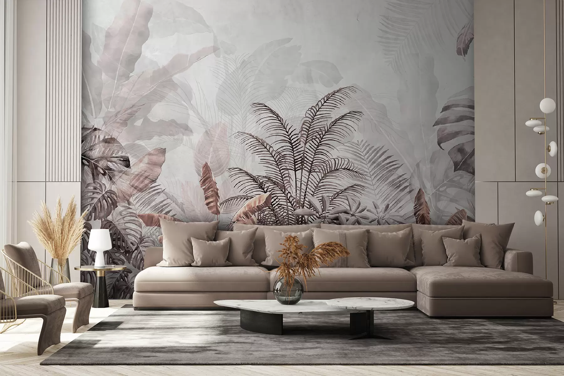 Fototapet Palmer i grå färg i gråbruna färger u71284v2