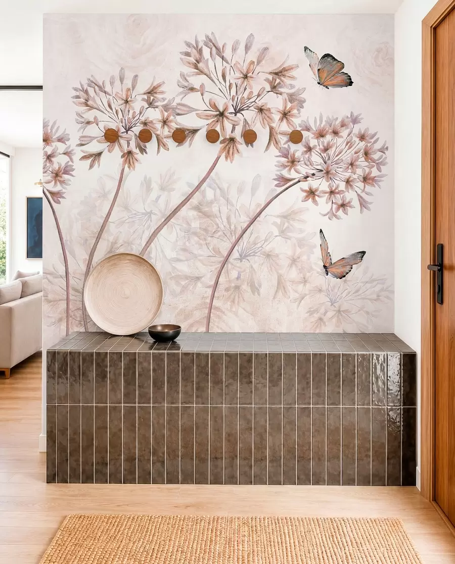 Fototapet Växt, blomma och blå i bruna färger u35495v1