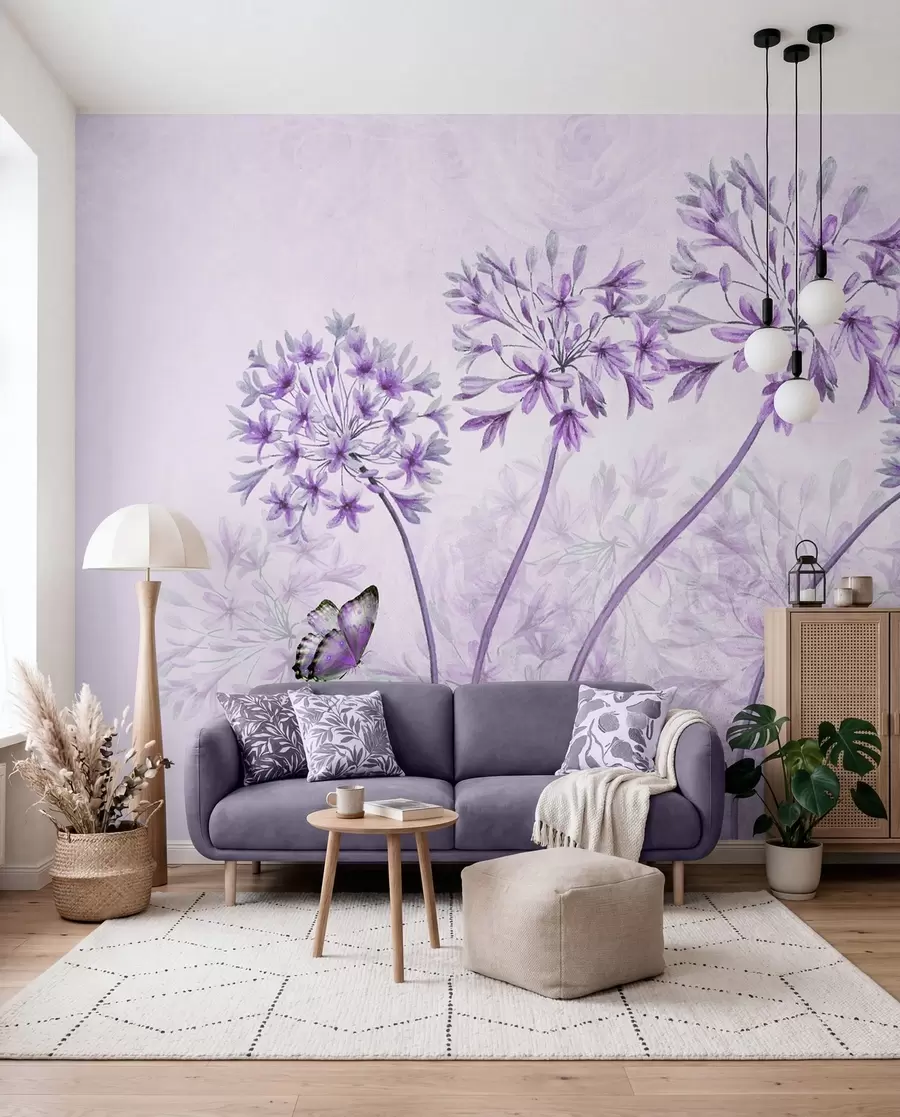 Fototapet Växt, blomma och blå i rosa färger u35495v3