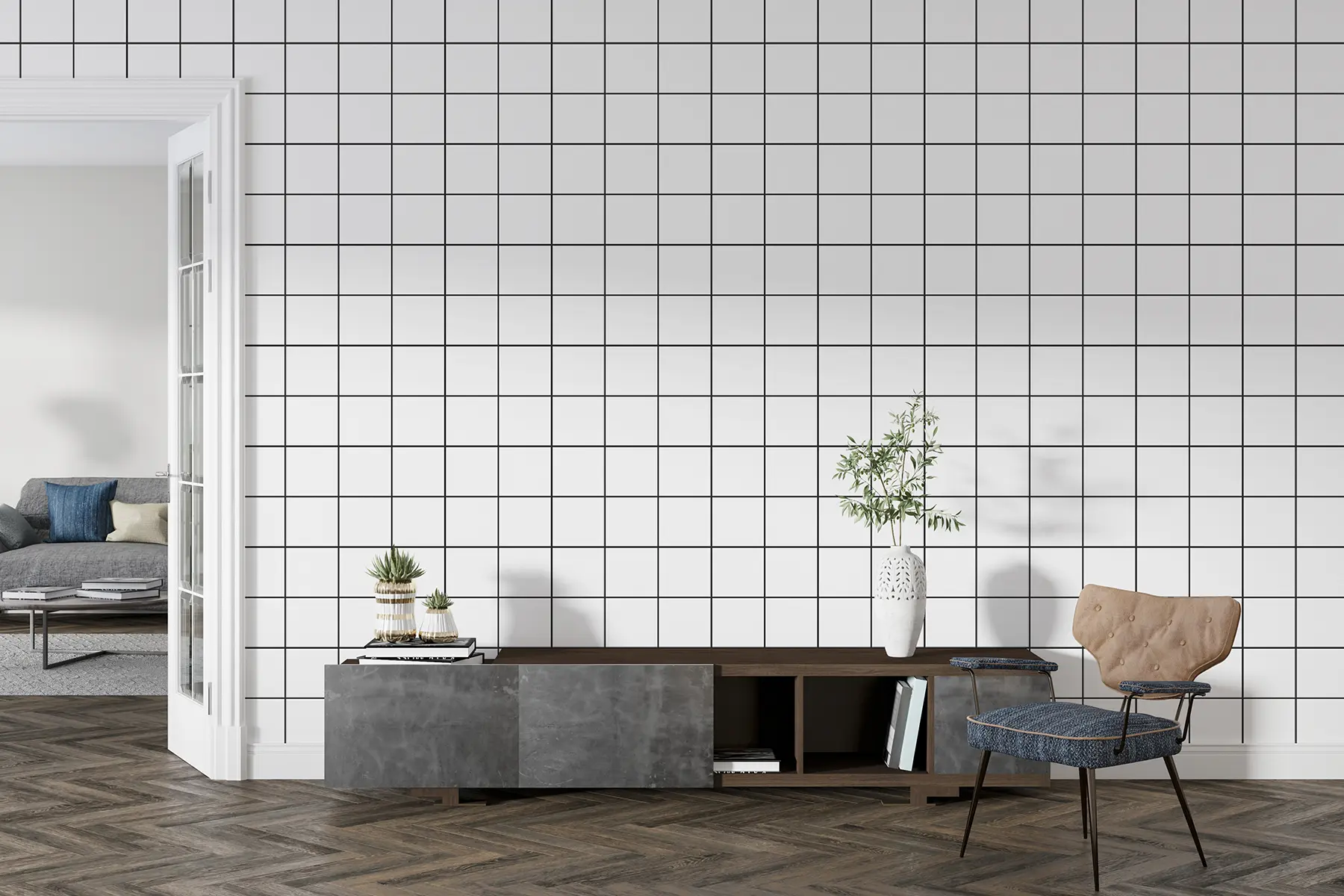 Fototapet Trendig minimalistisk rutig tapet u98561