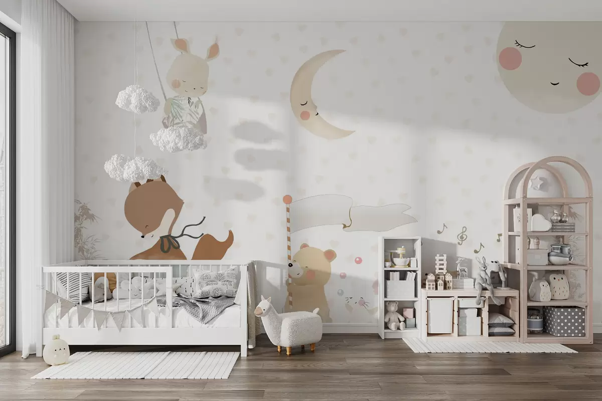 Fototapet Tapetdesign med söta djur u99000