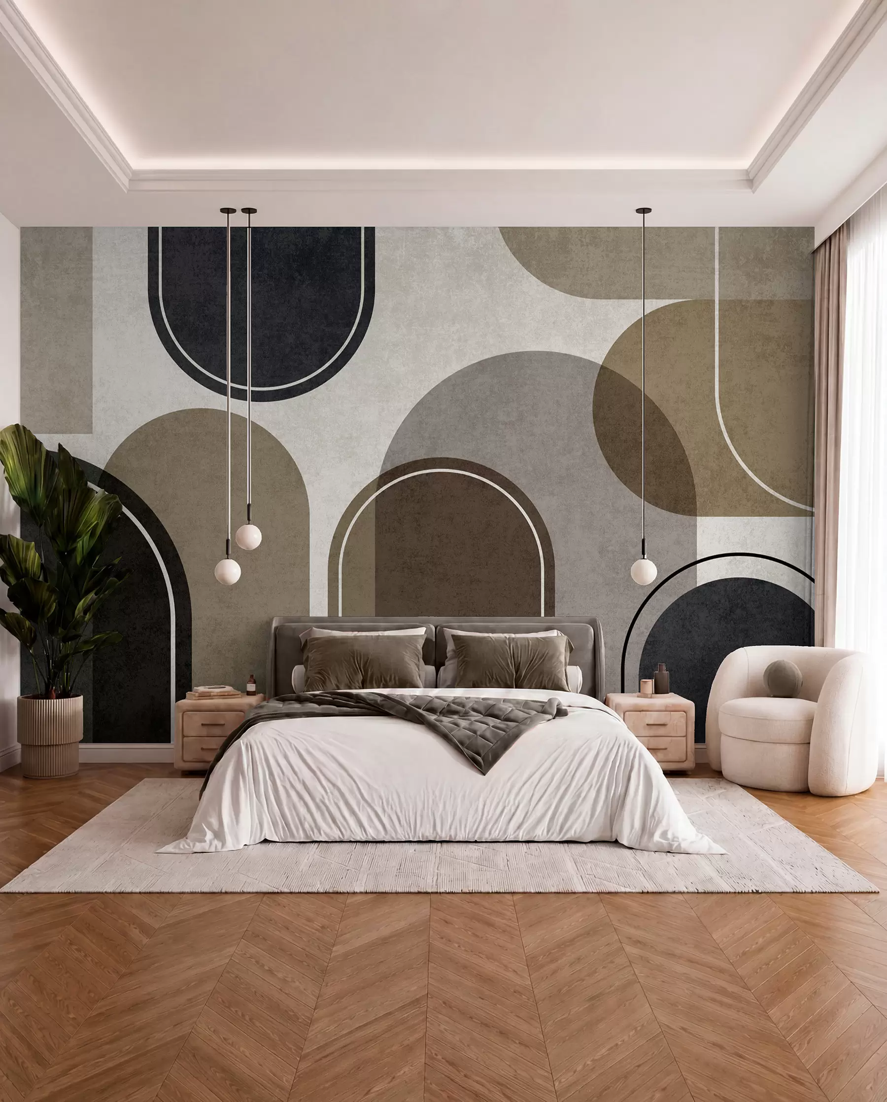 Fototapet Geometriska bågar i beige färg u99095