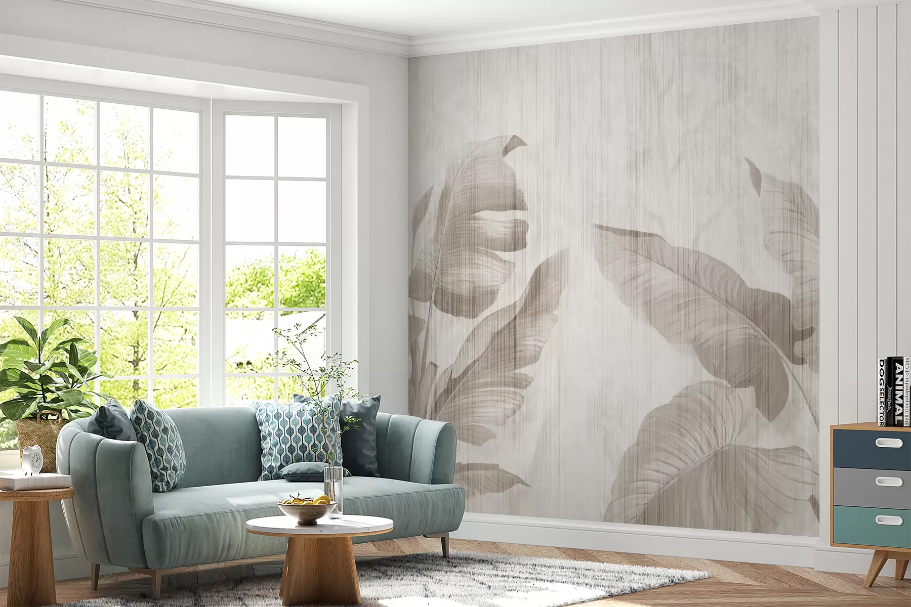 Fototapet Tropiska blad i grunge-stil u00299d1