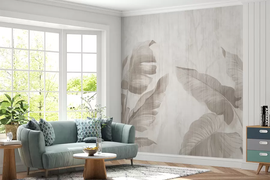 Fototapet Tropiska blad i grunge-stil u00299d1
