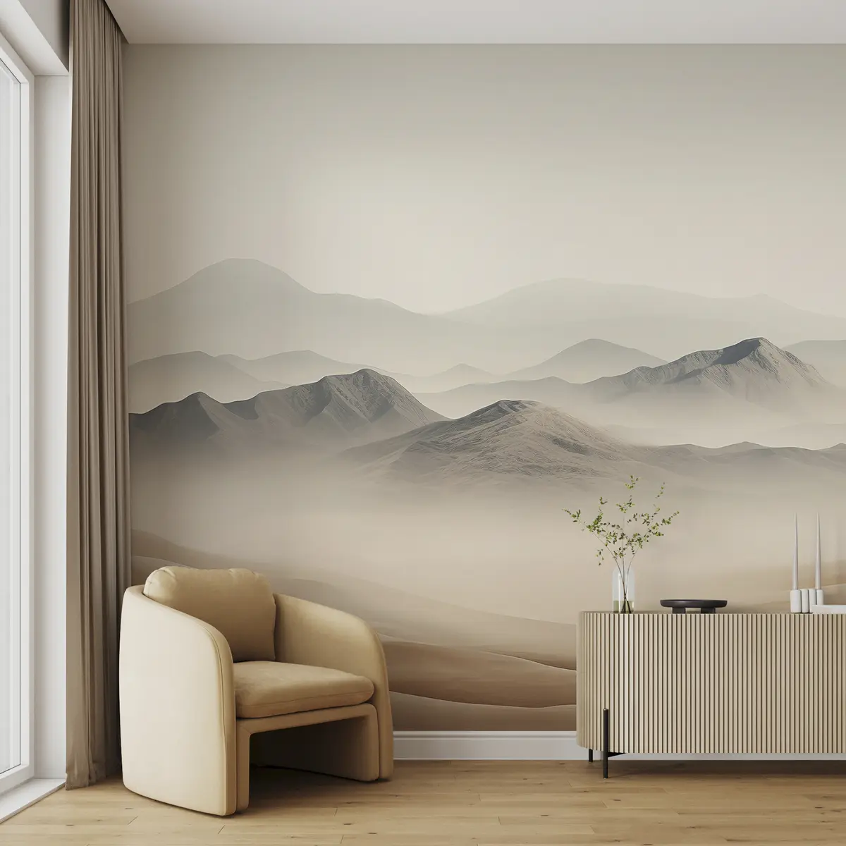 Fototapet Bergslandskap, öken, beige färger, realism u99456d1