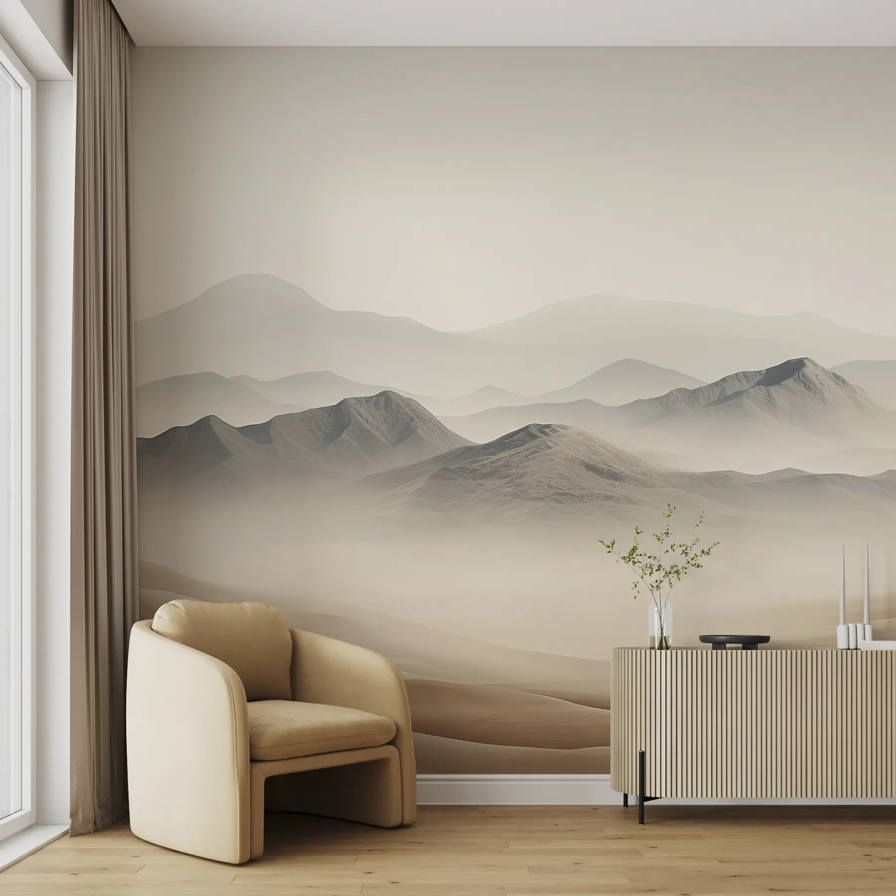Fototapet Bergslandskap, öken, beige färger, realism u99456d1