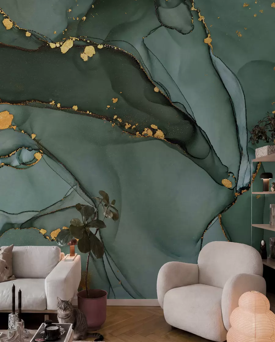 Fototapet Lyxig Onyx-marmor med metalliska sprickor u50235d1