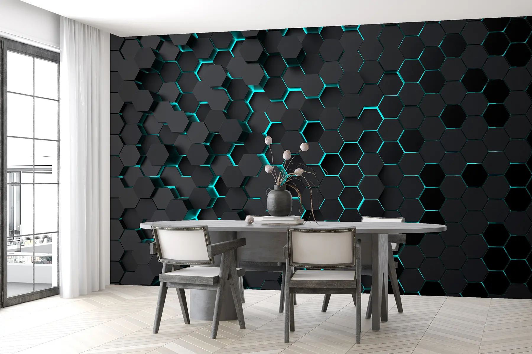 Fototapet "Svart turkos hexagon" u93618d3