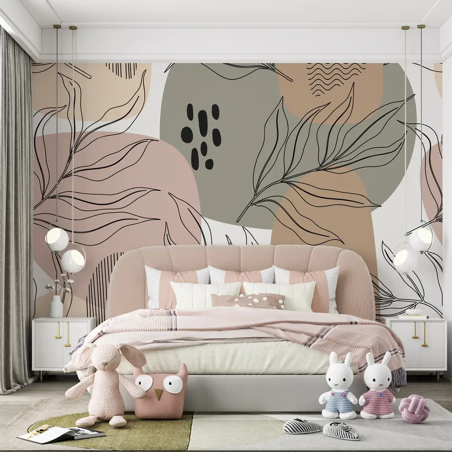 Fototapet Tropiska blad är handmålade i ett sömlöst mönster u99422