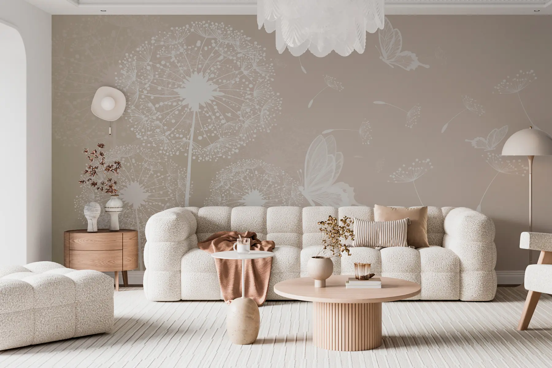 Fototapet Fina maskrosor med beige fjärilar u99597