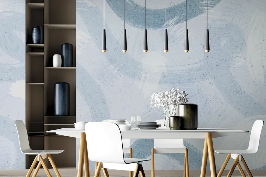 Fototapet Penseldrag, abstrakt handritat mönster, blå färger u99656v1