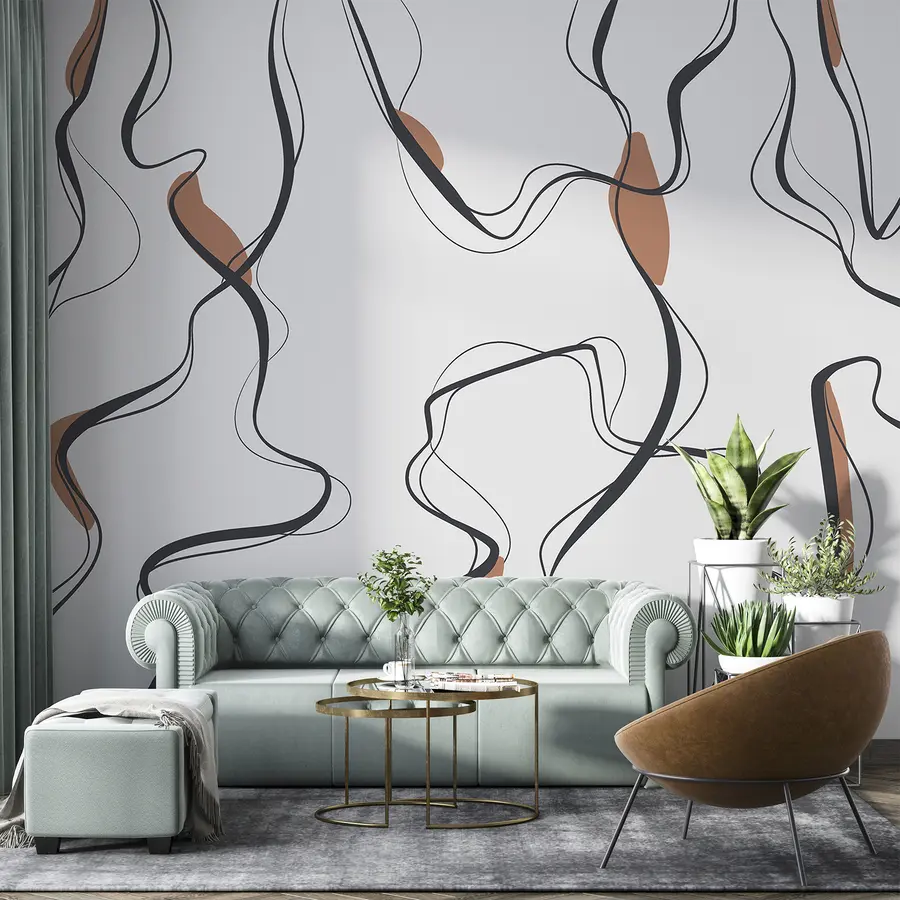 Fototapet Tuschkonst, abstrakt mönster, geometriska linjer, grått och orange u99659v3