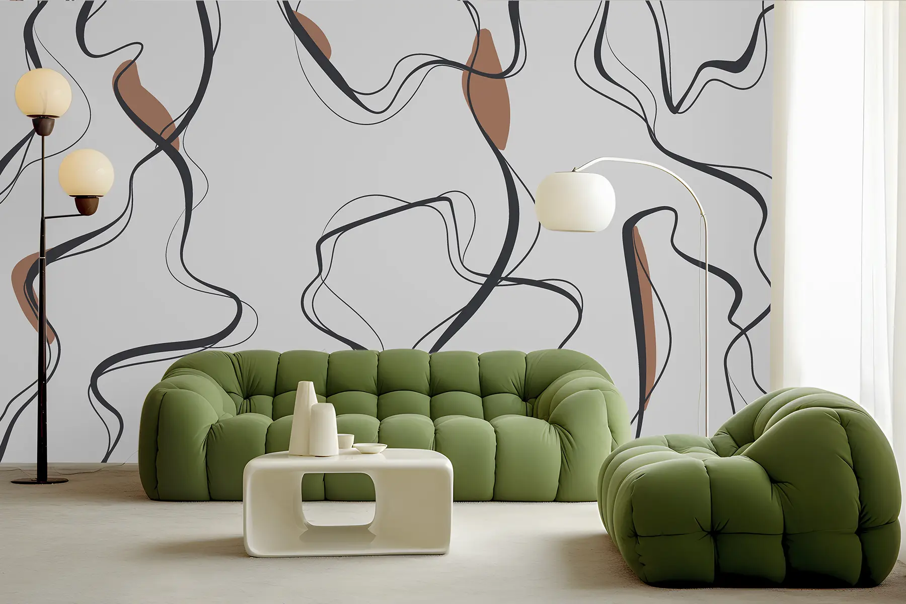 Fototapet Tuschkonst, abstrakt mönster, geometriska linjer, grått och orange u99659v3