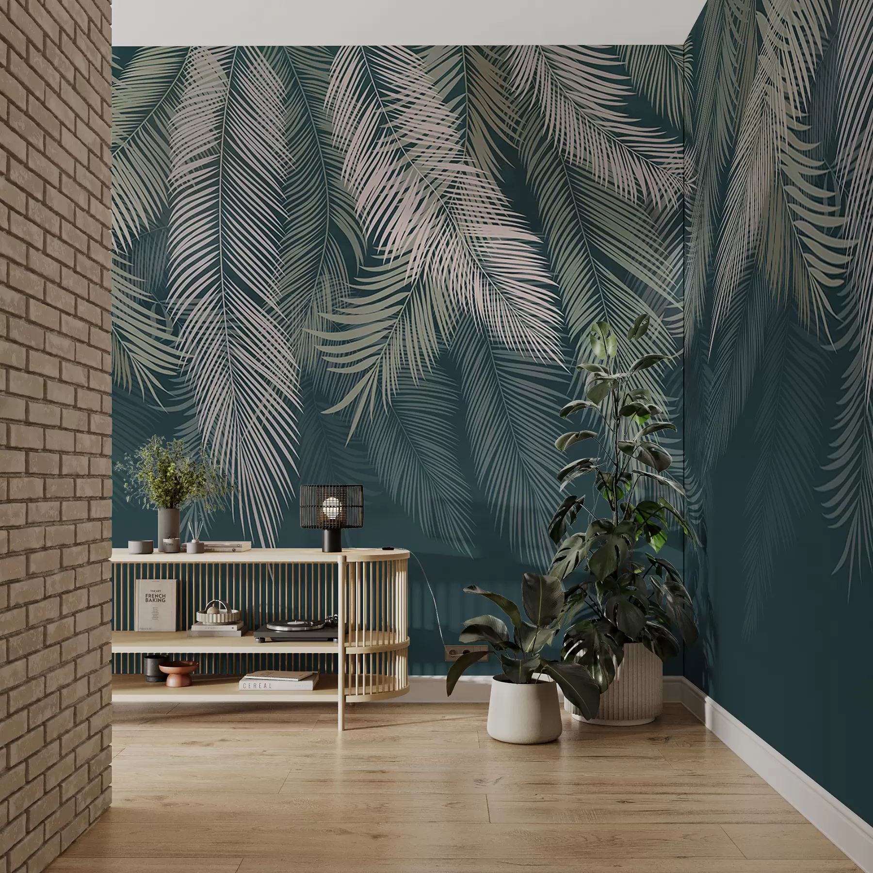 Fototapet Palmblad mot en mörkgrön bakgrund u48556v2d2